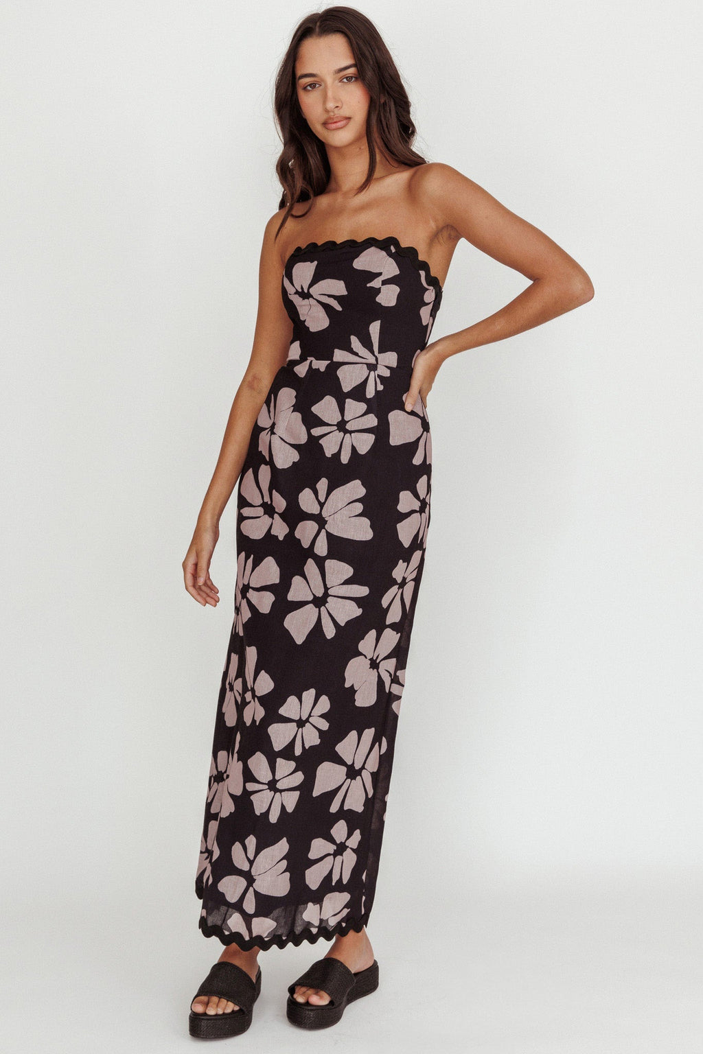 Cypress Floral Strapless Maxi Dress Black