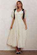 Sinta Bow Shoulder Puff Sleeve Maxi Dress Cream