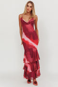 Oskar Tiered Ruffle Hem Mermaid Maxi Dress Pink